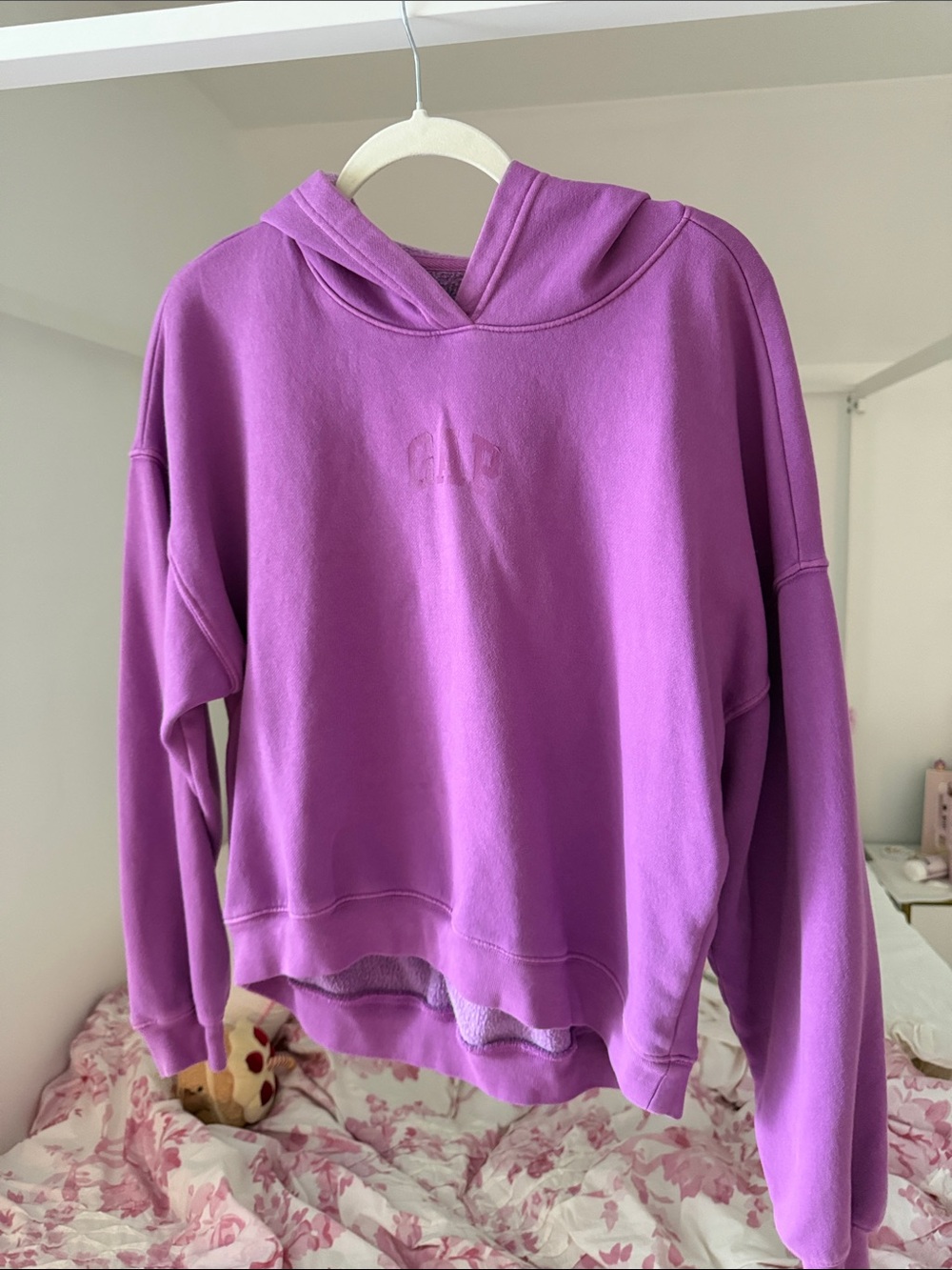 Bright Purple GAP Logo Cropped Hoodie